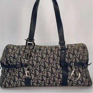 Dior Vintage Navy and Gray Trotter Boston Bag.